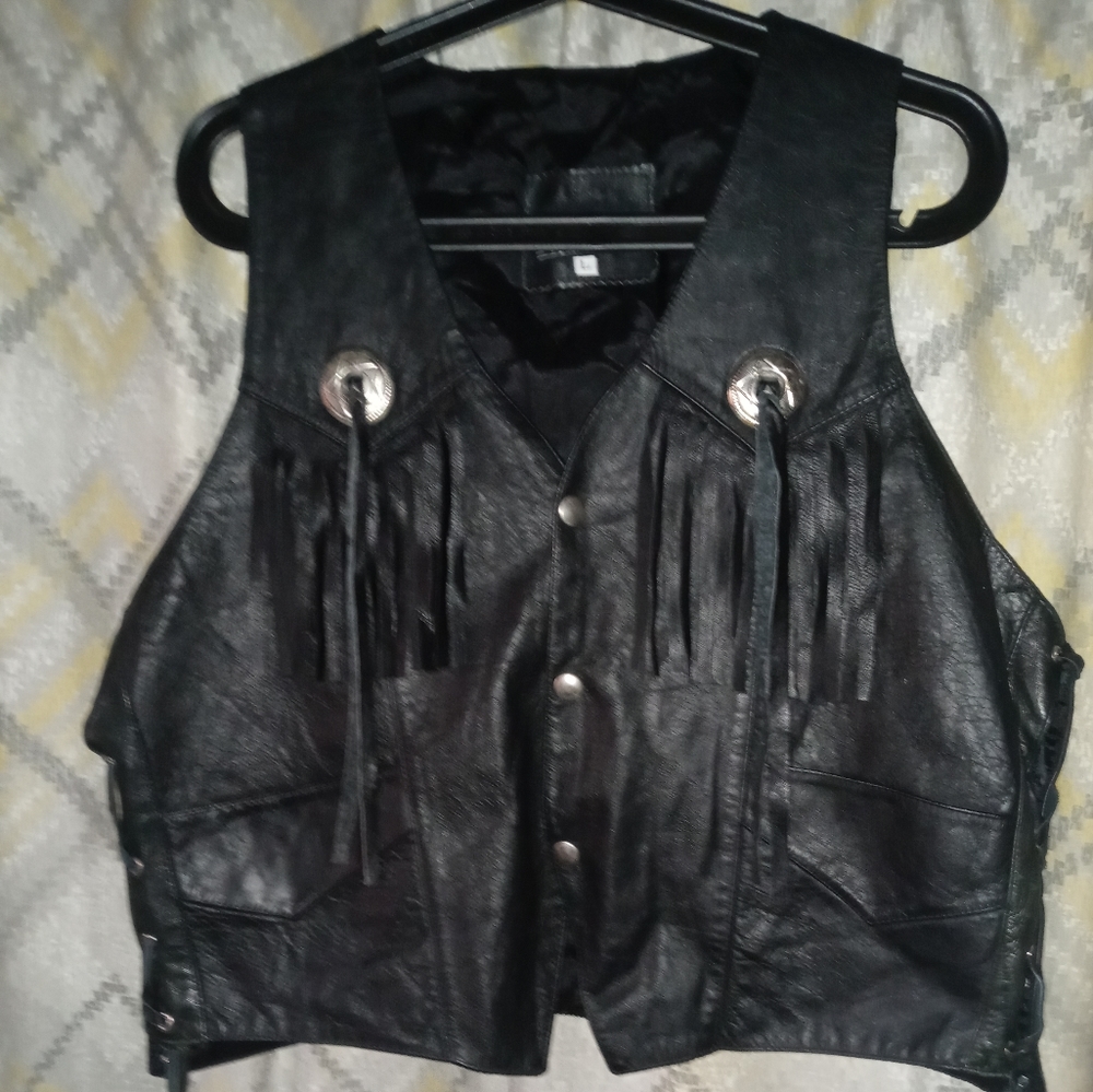 All that Jazz Black Leather Fringe Motorcycle Vest